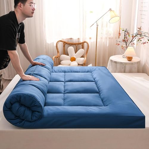 Sobrecolchon, Topper Colchón de Espuma Viscoelástica, Cubre Colchon Acolchado de Microfibra, para Mejorar El Descanso y La Comodidad(Blue,90 * 200cm)