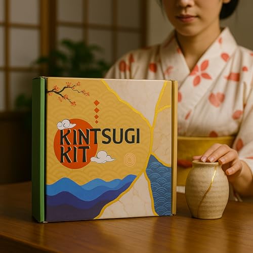 PLEARTY Kintsugi Repair Kit 50ml Food Safe Linseed Resin Dishwasher Proof 60g Metallic Gold Mica Powder 15-Page Guide - The Most Complete and Modern Kintsugi kit for Beginners (Without Ceramics)