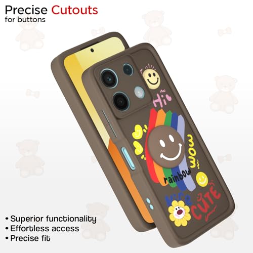 Image of Pikkme Back Cover for Redmi Note 13 5G | Soft Silicone| Cute Rainbow Smile & 3D Cartoon Flower Design | Shockproof Raised Camera Protection Bumper Case (Brown)