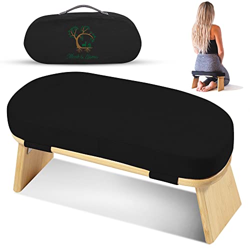 Monk & Llama Meditation Bench – Foldable, Ergonomic, Bamboo Kneeling Stool— Perfect Seiza Bench Meditation Stool Chair for Prayer & Travel – Deeper & Enjoyable Sessions