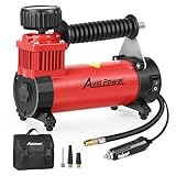 AVID POWER 12V DC Tire Inflator Portable Air Compressor, Compact Air Pump w/Copper Motor, Easy Operation 12V Tire Pump w/Carrying Case & 3 Adapters (Red)