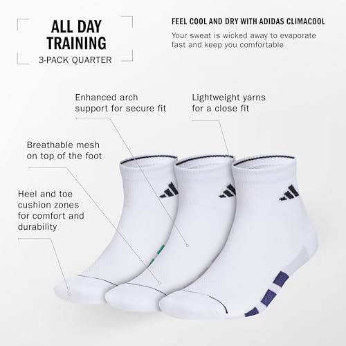 Image of adidas Men's All Day Training Quarter Socks sports performance above the ankle height with cushioning for running (3-Pair)