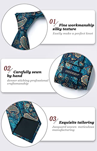 Image of HISDERN Ties for Men Paisley Tie and Pocket Square Woven Classic Floral Mens Ties Handkerchief Set Wedding Party Necktie