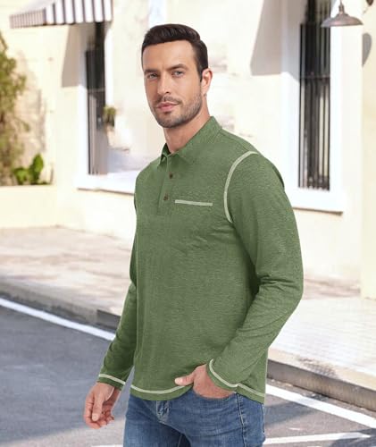 V VALANCH Mens Casual Polo Shirts Long Sleeve Golf Shirts with Pocket Lightweight Work Athletic3