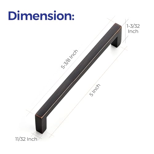 Image of Ravinte 30 Pack Solid 5 Inch Center to Center Slim Square Bar Drawer Handles Kitchen Cabinet Handles Oil Rubbed Bronze Drawer Pulls Kitchen Cabinet Hardware Kitchen Handles Bronze Cabinet Pulls