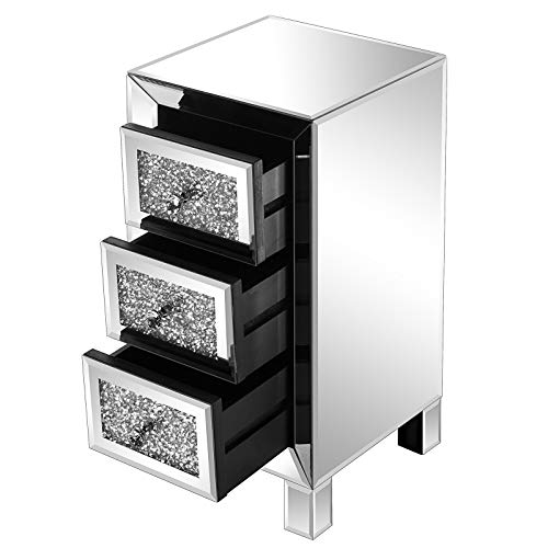 Mtfy Mirrored Nightstand With 3 Drawers,Mirrored End Tables Bedside Table,Mirrored Accent Table,Smooth Mirror Finish With Crystal-Style Knobs For Bedroom, Living Room, Silver #TOP5