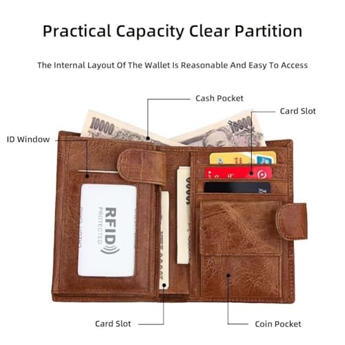 Slim Minimalist Change Purse with ID Window Men's Wallet RFID Blocking Card Holder Genuine Leather Bifold Wallet(Black)4