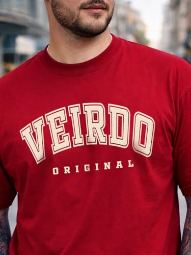 Image of Veirdo 100% Pure Cotton Oversized Fit Drop Shoulder Aesthetic Front Chest Typo Graphic Printed T-Shirt for Men (Sizes : 2XL to 5XL)