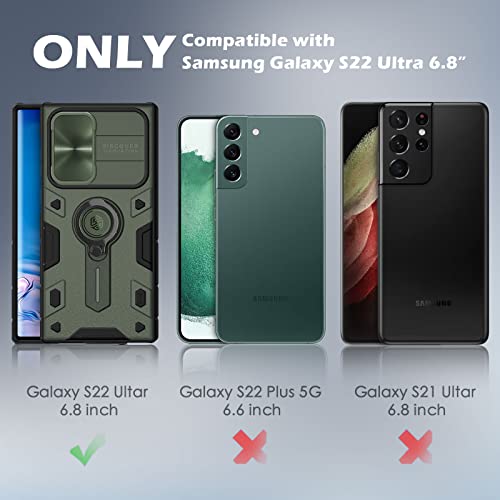 Image of imluckies for Samsung Galaxy S22 Ultra Case with Camera Cover & Kickstand, 360Rotating Ring Stand+Slide Lens Protection, Shockproof Bumper, Impact-Resistant Case for S22 Ultra 5G 6.8 inch, Green