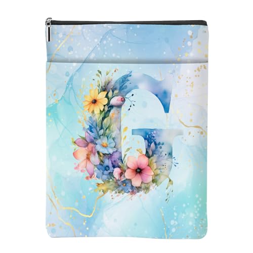 Flor estética inicial G monograma presentes personalizados para mulheres presentes livros manga livro bolsa protetora capa para brochuras, acessórios de leitura para professores amantes de livros