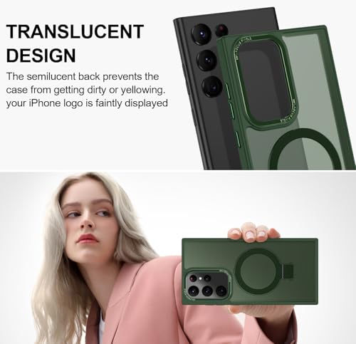 Casehas for Samsung Galaxy S22 Ultra Case,with Magnetic Invisible Stand [Military Drop Protection] [Compatible with MagSafe] Shockproof Slim Translucent Anti-Slip, Forest Green - image 5