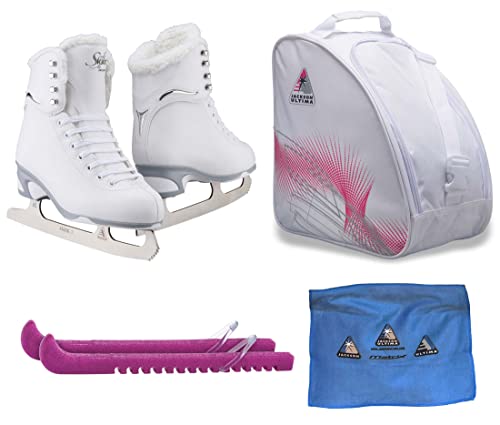 Jackson Ultima Finesse JS184 Figure Ice Skates Bundle with Skate Guards, Skating Bag, Towel/Color:Fleece+Pink/Width: Medium/Size: Toddler 10 (Kid's)