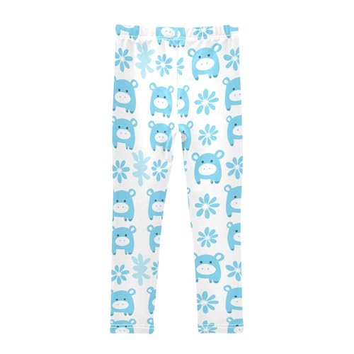 Cartoon Cow Blue Flower Girls Casual Leggings for Kids Printed Long Pant Bottoms Stretch and Soft2