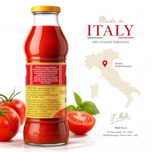 Image of Mutti Parma Passata Di Pomodoro Tomato Puree • Italian Sun-Ripened Tomatoes • Delicate & Velvety, 14.11 oz ℮ 400 g