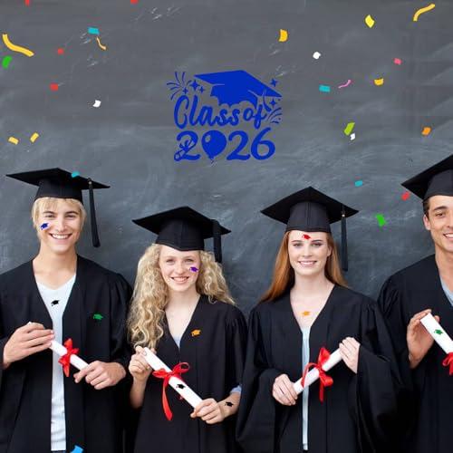 Image of 2PCS Class of 2026 Car Sticker & Graduation Hat Sticker Removable Graduate Decal 8 inchx 7.1 inch Waterproof Vinyl Decals Arts & Crafts for Graduation Party Decorations (Blue)