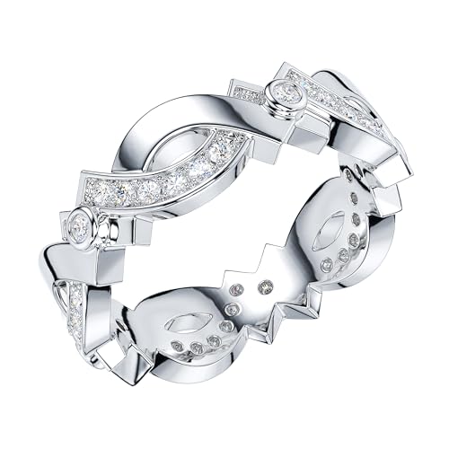 THELANDA Sterling Silver 6mm Vintage Infinity Intertwine Simulated Round Diamond or Genuine Moissanite Eternity Band Wedding Ring2