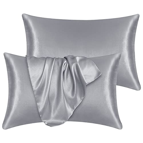 Yorkshire Bedding Satin Grey Pillow Cases 2 Pack