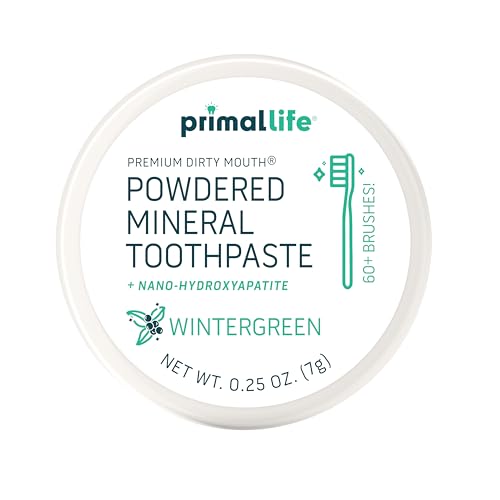 Image of Primal Life Organics - Dirty Mouth Toothpowder, Tooth Cleaning Powder, Flavored Essential Oils with Natural Kaolin & Bentonite Clay, Good for 60+ Brushings, Organic, Vegan (Wintergreen, 0.25 oz)