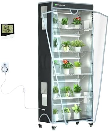 Indoor Greenhouse 6-Tier Plant Rack with Cover, 5 T8 Grow Lights,...