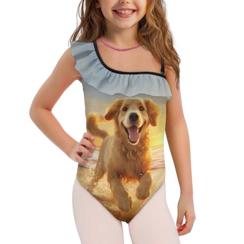 Image of Xpyiqun Swimsuits for Girls 3-14 1-Shoulder Ruffle Bathing Suit One Piece Adjustable Halter Swimming Wear