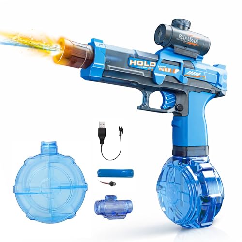Image of Kidology Electric Water Gun Toy | High-Pressure Water Blaster with Flash Effect, 350ML Large Capacity Drum Tank Long Range Squirt Gun for Kids, Teens & Adults (Ages 14+), Outdoor Summer Toy (Blue)