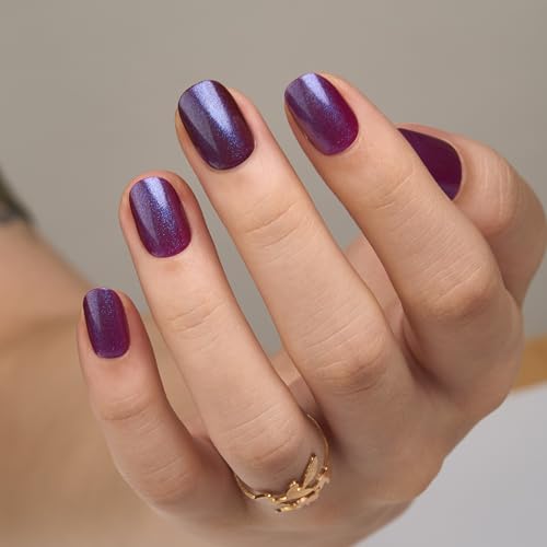 Image of CurvLife 30pcs Round Oval Press on Nails Extra Short, Acrylic Fake Nail with Pearlescent Apricot Design, Full Cover False Nails Tips Glossy Nude Glue on Nails for Women