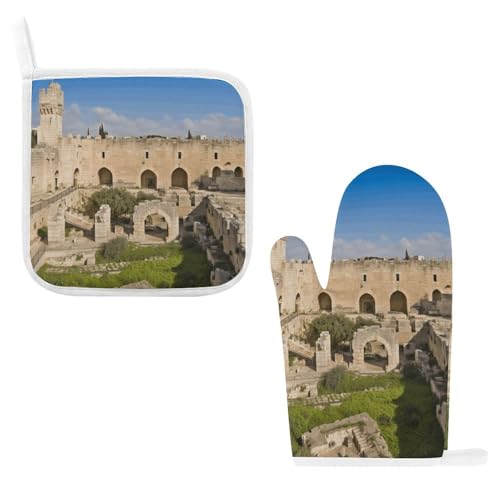 Israel Tower of David Oven Mitts & Pot Holders Set, 2 pcs