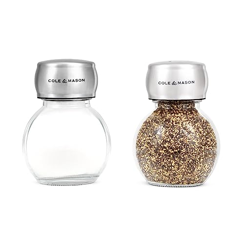 Cole & Mason Darlington Salt and Pepper Shaker Set, Stainless Steel Lid, Easy to Fill, Glass/Stainless Steel, 83mm, Classic Set,