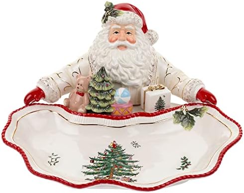 Spode Christmas Tree Gold Collection, Figural Santa Dish, Gold, Holiday Décor, Decoration for Mantel, Candy Bowl, Made of Fine Earthenware, 12.25-Inch