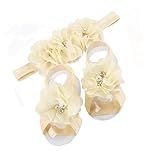 LDDCX Baby girls infant crochet butterfly headbands and knitted flower barefoot sandals.(BBFJ3) (Beige)