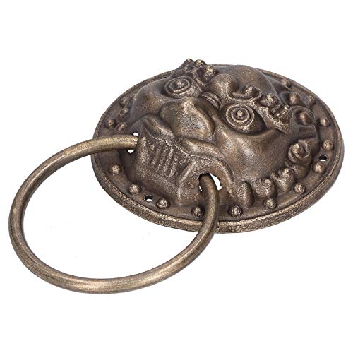 OEBUAFI Aldaba de Puerta con Cabeza de León de Bronce, Tirador Retro de Latón para Puerta Doble, Decoración del Hogar, 5,5x3,9 Pulgadas