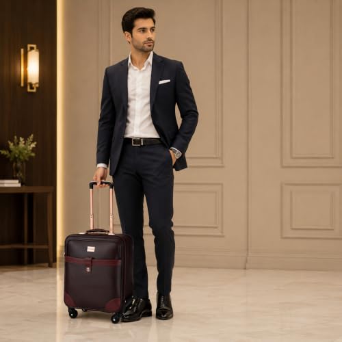 Image of 3G VACANZA Small Cabin Luggage (18 inch) 4 Wheels Vegan Leather Trolley Bag /Laptop Roller Case Unisex - Brown