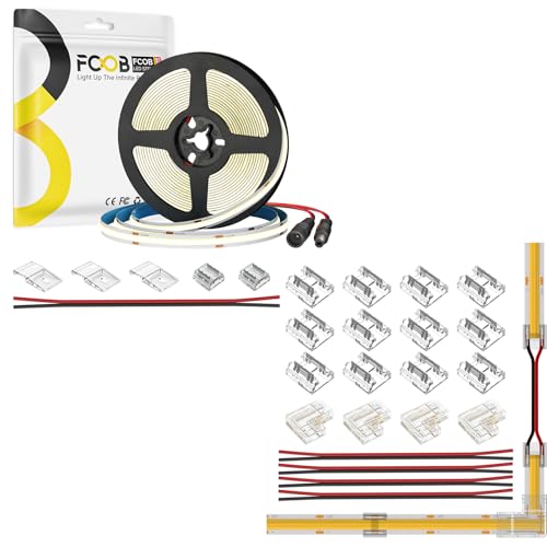 Tira de LED COB 16.4FT 24V 3000K Blanco cálido con conector 2pin 8mm miniatura 1
