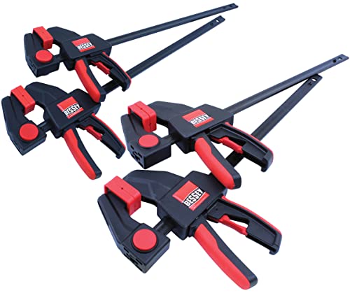 Image of BESSEY RES01 Clamp Set, General Purpose Trigger Clamps with Composite Handle, 2 x 6 In. (100 lb) and 2 x 12 In. (300 lb),Red /Black