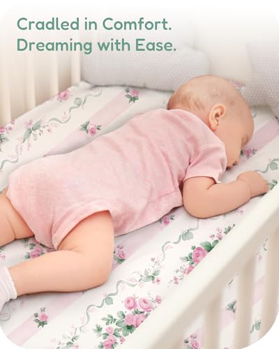 Image of Crib Sheets 2 Pack, Fitted Crib Sheet for Standard Crib Mattress 28x52x9, Ultra Soft Jersey Knit, Breathable Stretchy Deep Pocket, Snug Fit Stays Put, Baby Crib Mattress Sheet