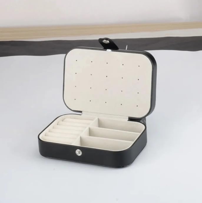 Porta Jóias Anel Portátil Viagem Estojo Maleta Couro PU Cores (Preto)