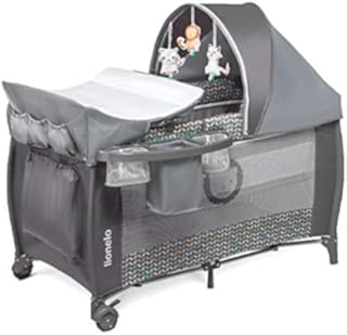 Lionelo Sven Plus 2 in 1 Baby Bett Laufstall Baby ab Geburt bis 15 kg Wickelauflage Moskitonetz luftige Seitenwände mit Seiteneingang Tragetasche zusammenklappbar (Grey Scandi)