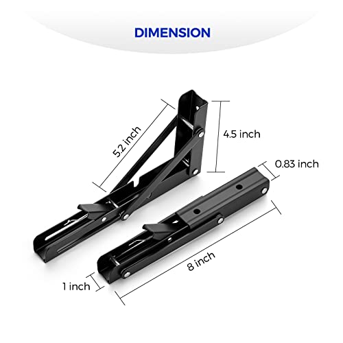 Image of Ravinte 2 Pack 8 Inch Folding Shelf Brackets - Matte Black, Heavy Duty Collapsible Brackets for Tables and Benches - Space-Saving Design