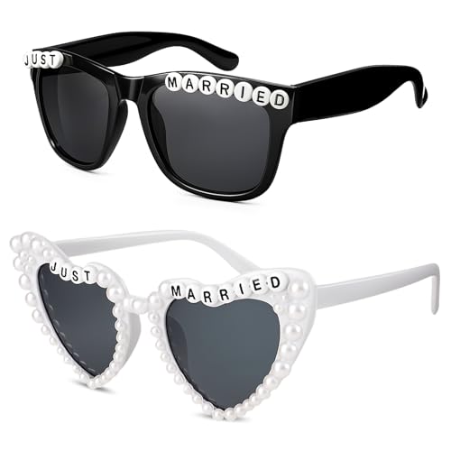 JATEBI Heart Bride and Groom Sunglasses for Wedding Day Just Married Sunglasses Honeymoon Accessories Stylish Wedding Decorations Photo Props