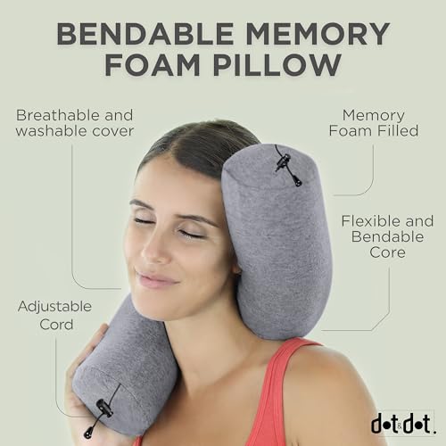 Image of Dot&Dot Twist Memory Foam Travel Pillow for Airplanes - Travel Neck Pillow for Sleeping - Airplane Pillow for Neck Support, Chin, Lumbar and Leg - Adjustable, Bendable Neck Roll Pillow - Gray