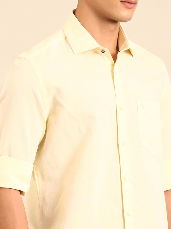 Image of Cavallo by Linen Club Men's Blended Linen Blue Solid Contemporary Fit Full Sleeve Casual Shirt
