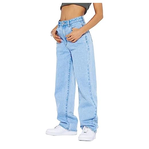 Cicy Bell Women's Baggy Boyfriend Jeans High Waisted Straight Leg Mom Loose Denim Pants with Pockets Light Blue
