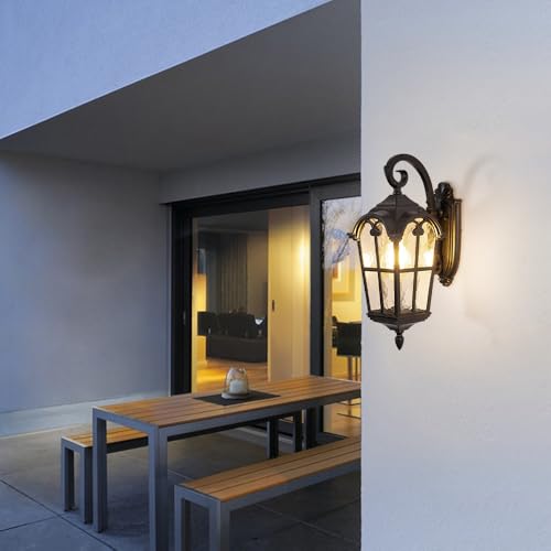 Applique murale extérieure noire rétro en verre ondulé pour porche