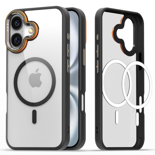 Image of Pikkme Back Cover for iPhone 16 Plus | Shockproof | Mag-Safe Compatible | Hard Transparent Back | Premium Raised Camera Protection | Bumper Case (Black Mag-Safe)