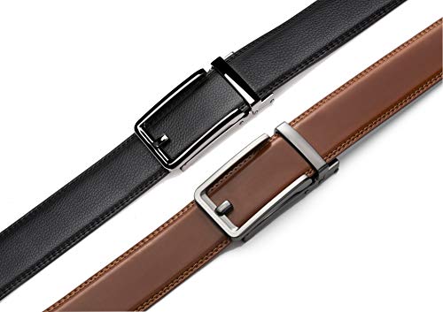 CHAOREN Click Belts for Men 2 Pack - Mens Ratchet Leather Belt 1 3/8" for Dress and Casual - Micro Adjustable Belt Fit4