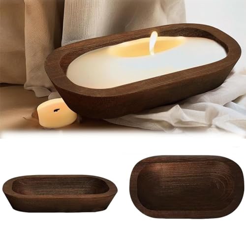 Wooden Dough Bowl for Candle Making – 9.85 Rustic Oval Wood Bowl for DIY Candles, Aromatherapy, Home Decor – Natural Solid Wood with Smooth Finish – Farmhouse Style Decor