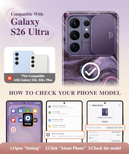 Image of GVIEWIN for Samsung Galaxy S26 Ultra Case, [Slide Camera Cover & Built-in HD Screen Protector] [2 Front Frames] Shockproof Military Grade Protective Marble Phone Case for S26 Ultra 6.9 inch (Quicksand)
