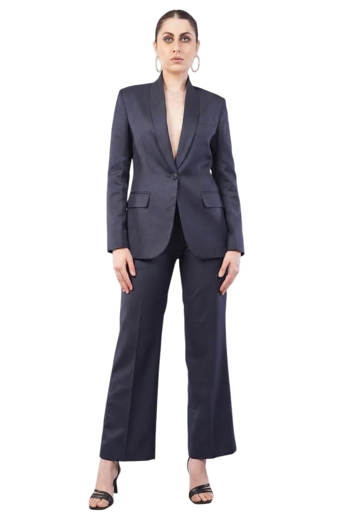women sea breeze solid two piece blazer suit set single button shawl collar formal blazer lapel coat with straight leg trousers pants set | ideal for office, business & evening events