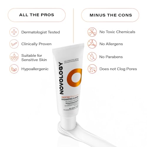 Image of Novology SPF 50 PA++++ Hydrating Sheer Sunscreen With 4.5% Niacinamide for Dry Skin| No White Cast, Non Sticky | 50 g