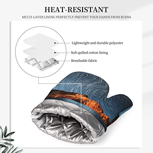 Starry Night Sky Above The Mountain In The Wild West Printed Oven Mitts And Pot Holders Sets Non-Slip Anti-Scalding Glove Mitt For Cooking Kitchen Mitt Potholders 2 Piece Set #TOP4